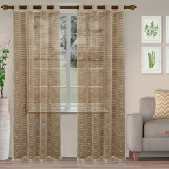 Superior Modern Transtitional Delicate Rustic Stripe Sheer Grommet Curtain Panel Set