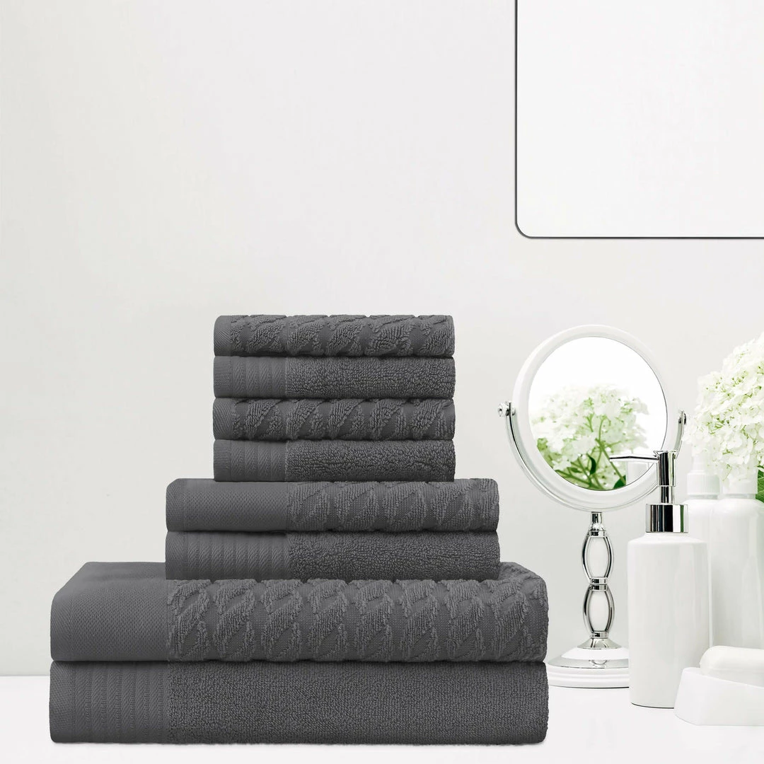 Superior Turkish Cotton Jacquard Assorted 8-Piece Towel Set 2 Superior Turkish Cotton Jacquard Assorted 8-Piece Towel Set - Image 2