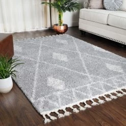 Superior Serafina Boho Tribal Geometric Polypropylene Indoor Shag Area Rug with Tassels