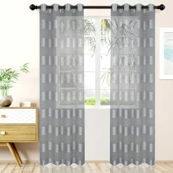 Superior Modern Traditional Delicate Rope Textured Stripe Sheer Grommet Curtain Panel Set