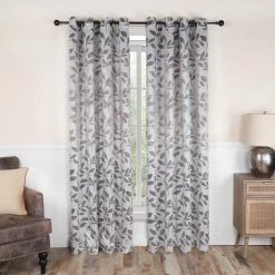 Superior Leaves Jacquard Thermal Insulated Blackout Grommet Panel Curtain Set
