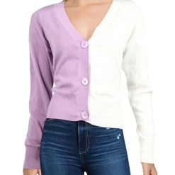 Kier + J Womens Colorblock Button Down Cardigan Sweater