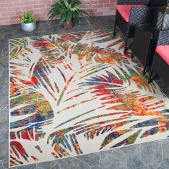 Superior Modern Abstract Botanical Leaves Polypropylene Indoor/Outdoor Area Rug