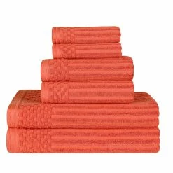 Superior Soho Cotton Textured Ribbed Checker Border Absorbent 6-Piece Towel Set